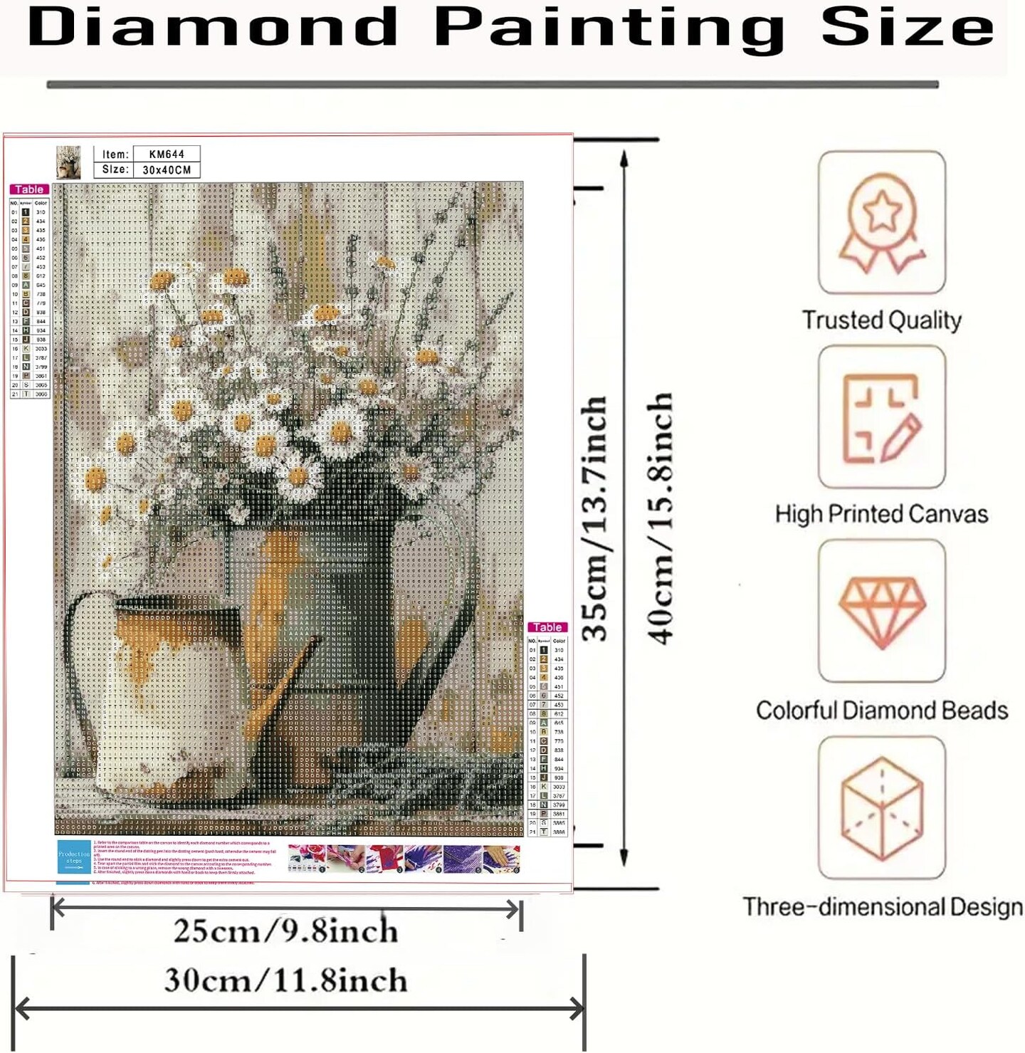 Rustic Daisy Diamond Art Kit for Adults – 12x16” 5D Full Drill Floral Gem Painting – DIY Diamond Dots Craft for Home Wall Decor – Beginner Friendly Rhinestone Art Set