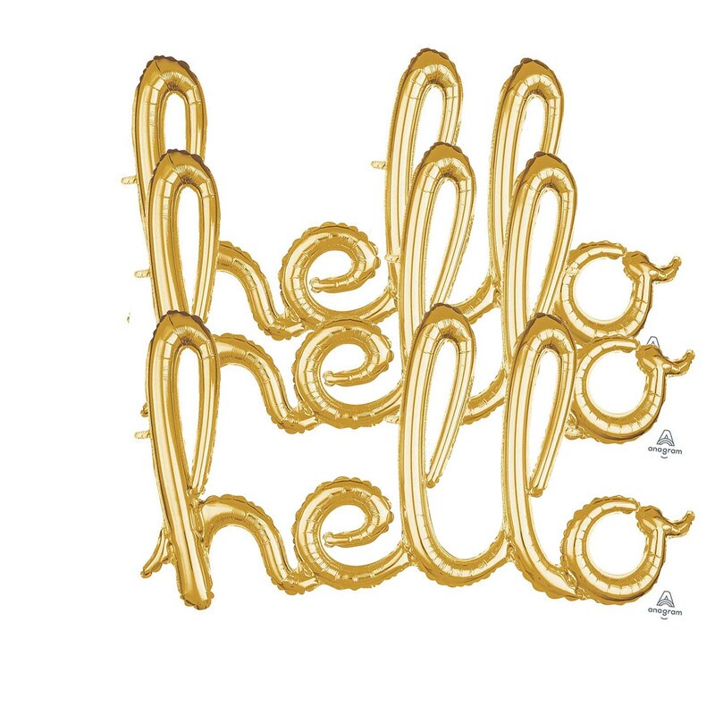 Anagram&#xAE; 39 Inch Hello Gold Script Phrase Balloon