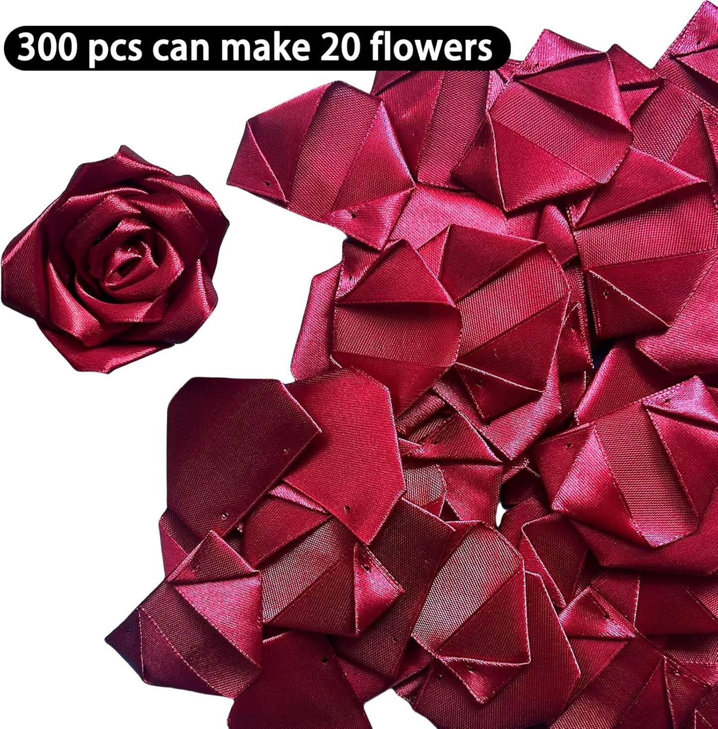 300Pieces Premade Satin Ribbon Rose Petals Half-Finished for Eternal Rose DIY Ramos Forever Flowers Bouquets Everlasting Floral,for Wedding,Anniversary,Birthday