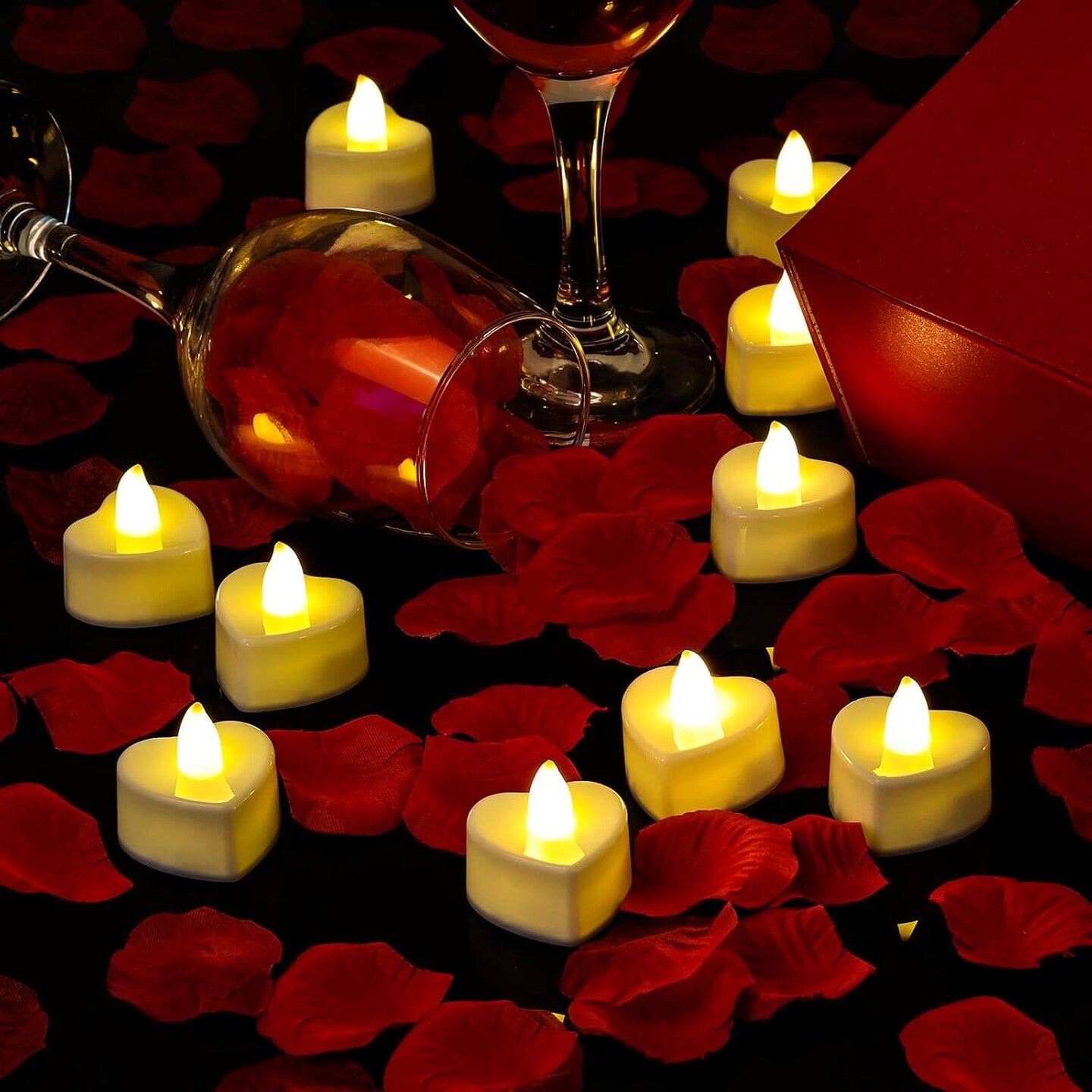 Rose Petals and Candles Set for Romantic Decorations, 48 Romantic Candles with 4000 Fake Rose Petals for Special Night, Hotel Room, Date Night, Bedroom, Valentine&#x27;s Day Decorations