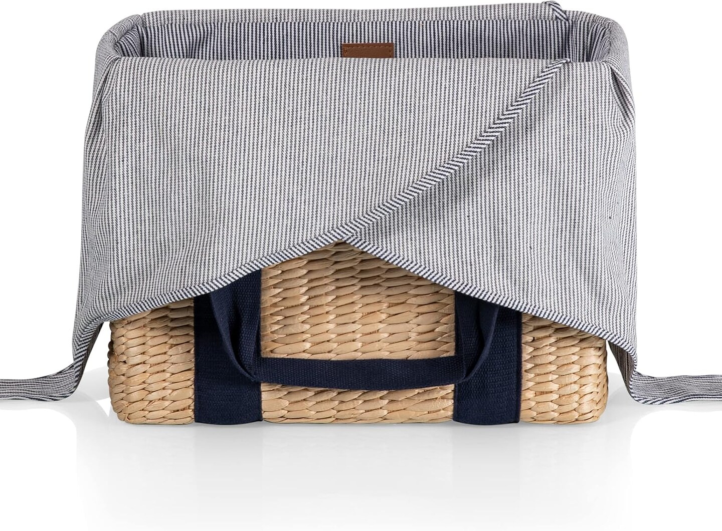 Parisian Picnic Basket, Insulated Seagrass Picnic Basket, Waterproof, Stylish, Perfect for Picnics, Beach, Office Lunches, Dinner Parties, and Gifts (Beige with Navy Blue Accents)