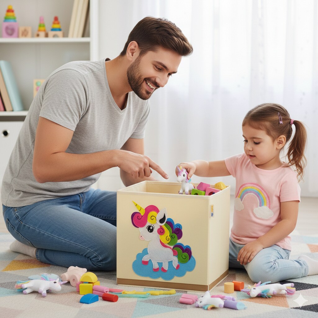 Unicorn Toy Storage Organizer Cube | Washable Foldable Fabric Bin