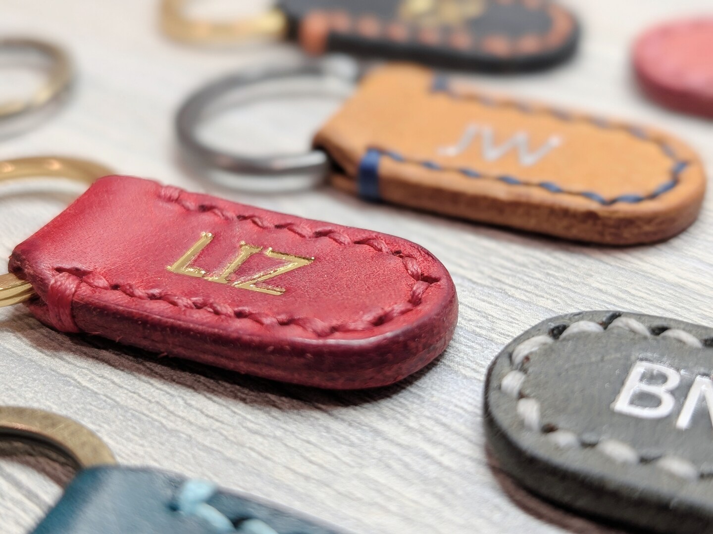 Small Stamped Leather Keychain, Badalassi Carlo Pueblo Italian