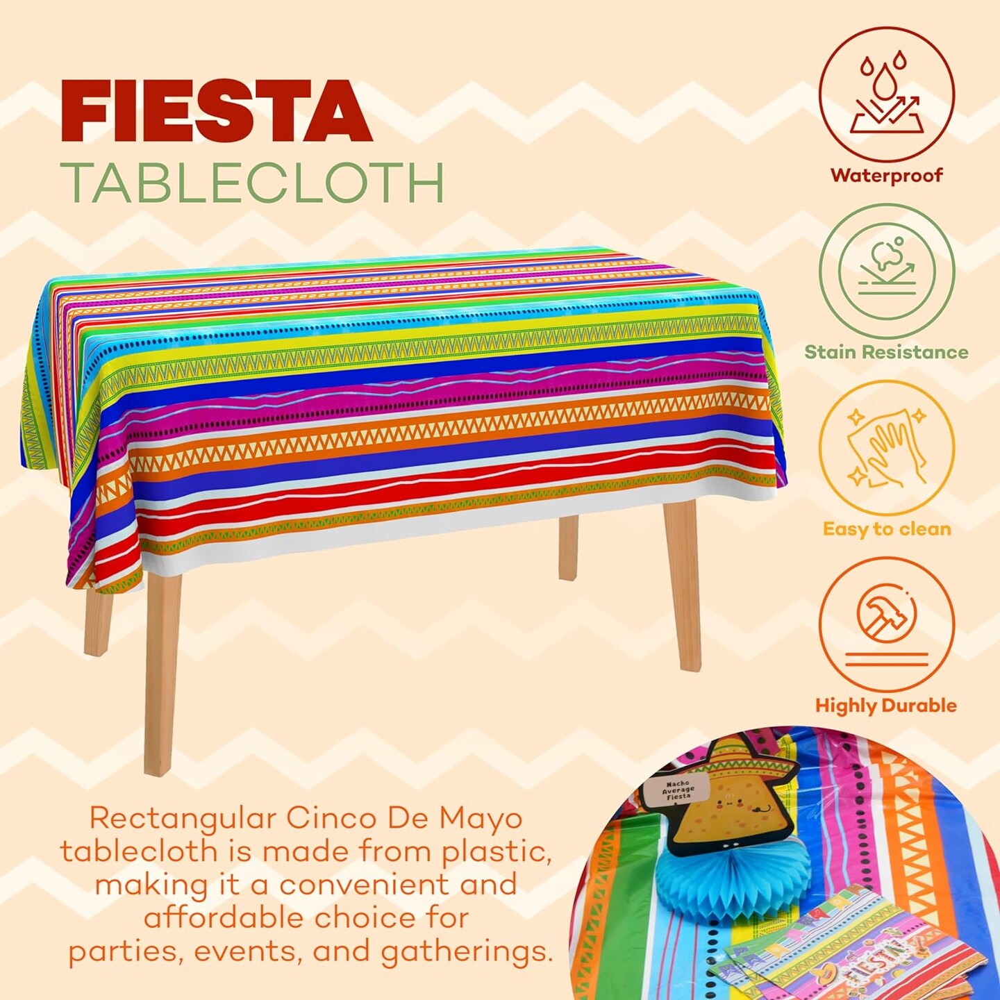 4E's Novelty 4 Pack Fiesta Plastic Tablecloth – 54x108 Plastic Tablecloth for Mexican Fiesta Party Decorations, Taco Tuesday, Cinco de Mayo, and Fiesta Celebrations