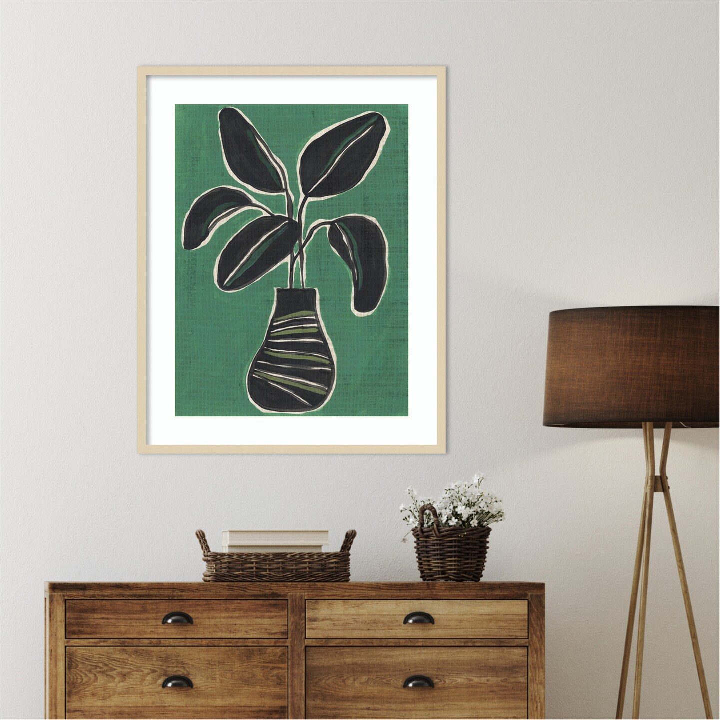 Jade Potted Palm I by June Erica Vess Wood Framed Wall Art Print