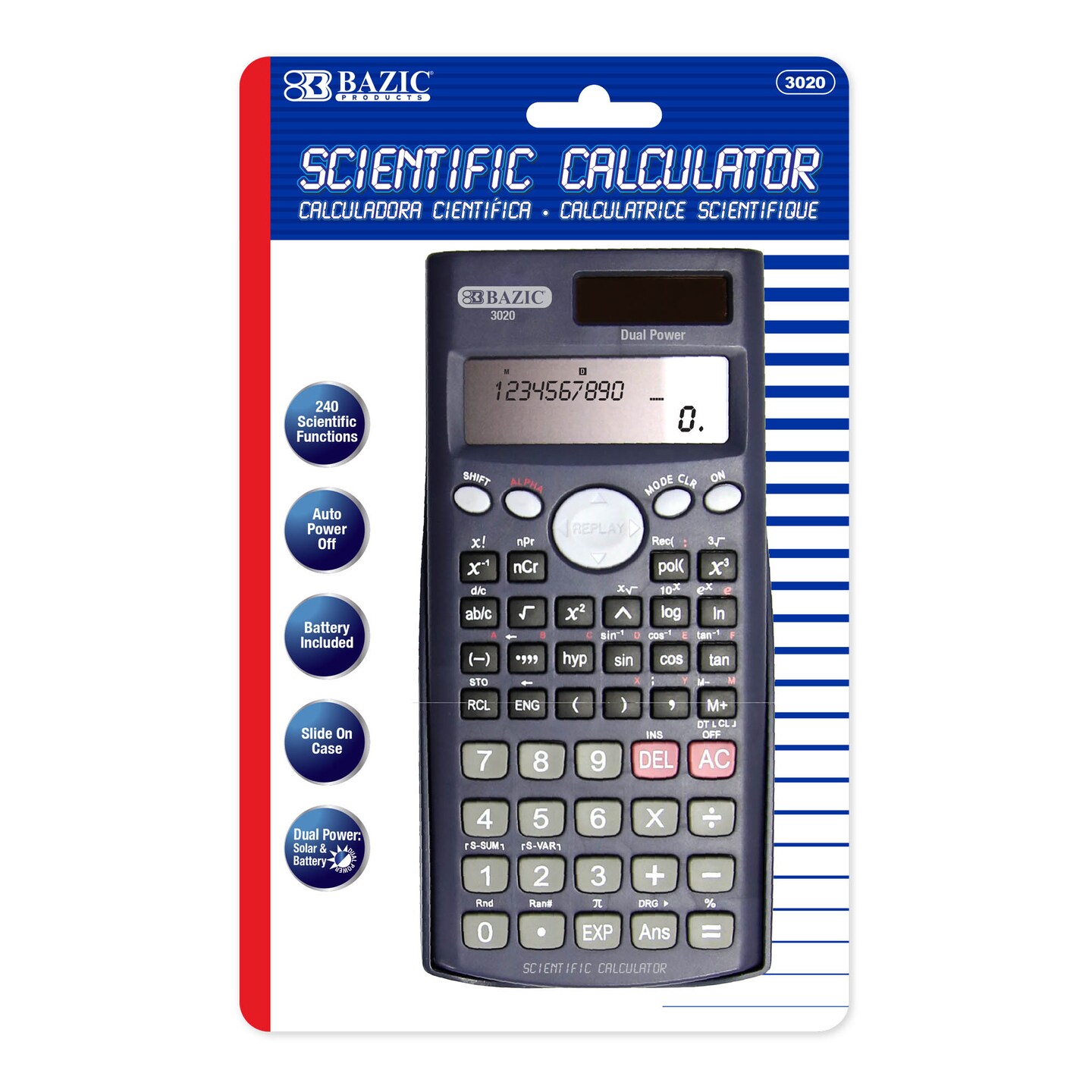 BAZIC Scientific Calculator 240 Function, Slide-On Case