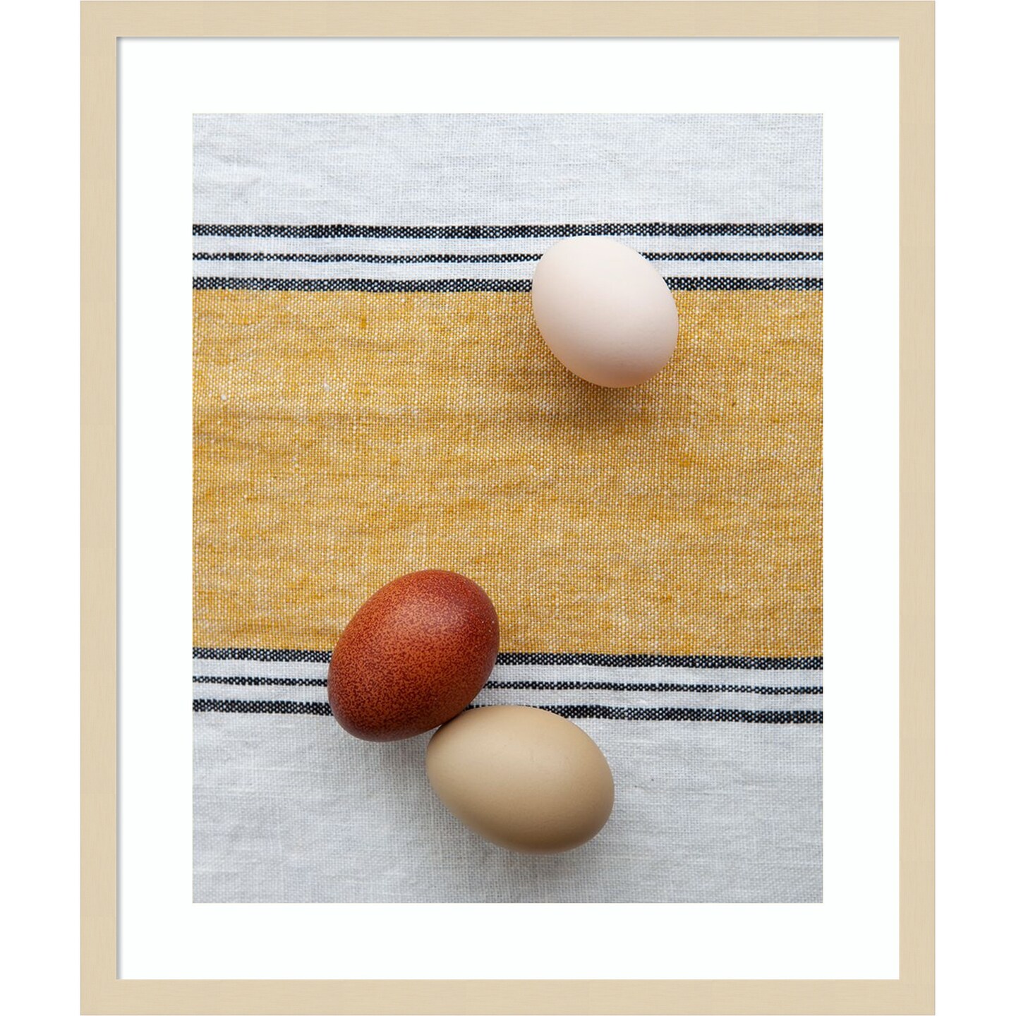 Eggs on Ochre Napkin by Tania Soderman Wood Framed Wall Art Print