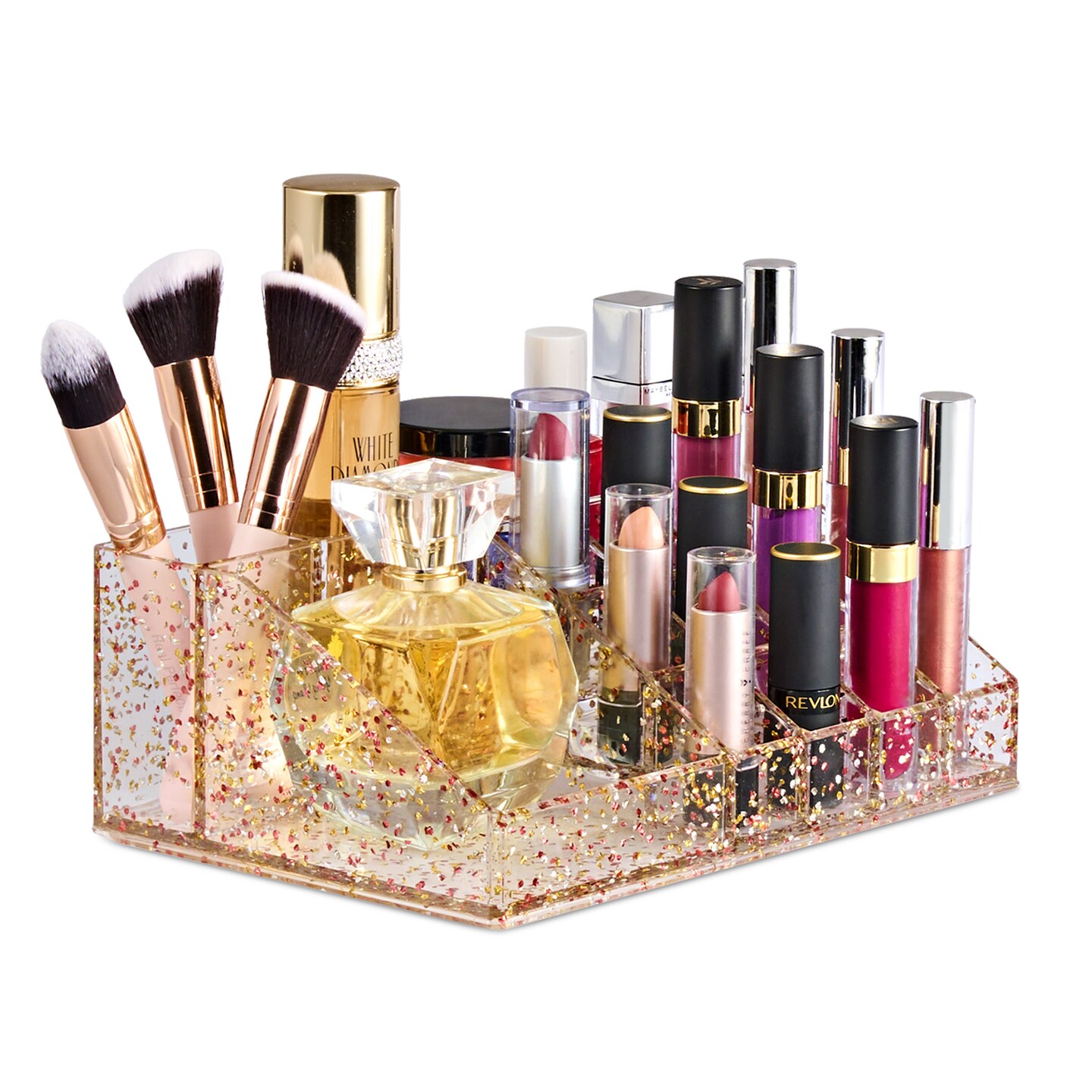 Sorbus 16 Slot Glitter Acrylic Makeup Organizer for Vanity and Bathroom
