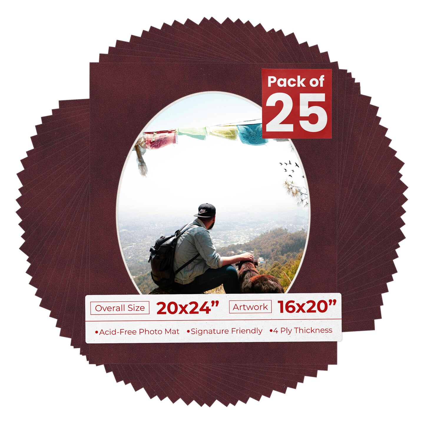 Dark Red Suede Mat Board for 20x24 Frames - Oval Opening for 16x20 Photos