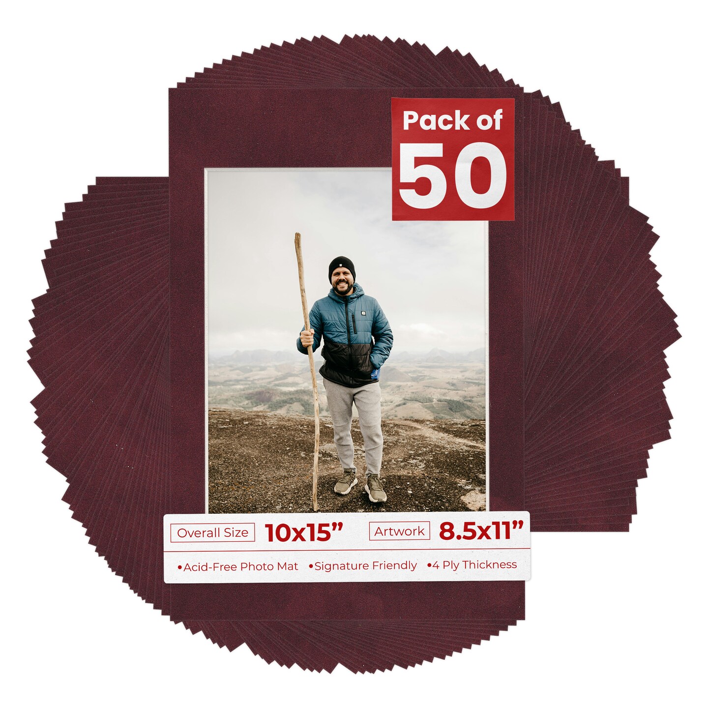 Dark Red Suede Mat Board for 10x15 Frames - Fits 8.5x11 Photos