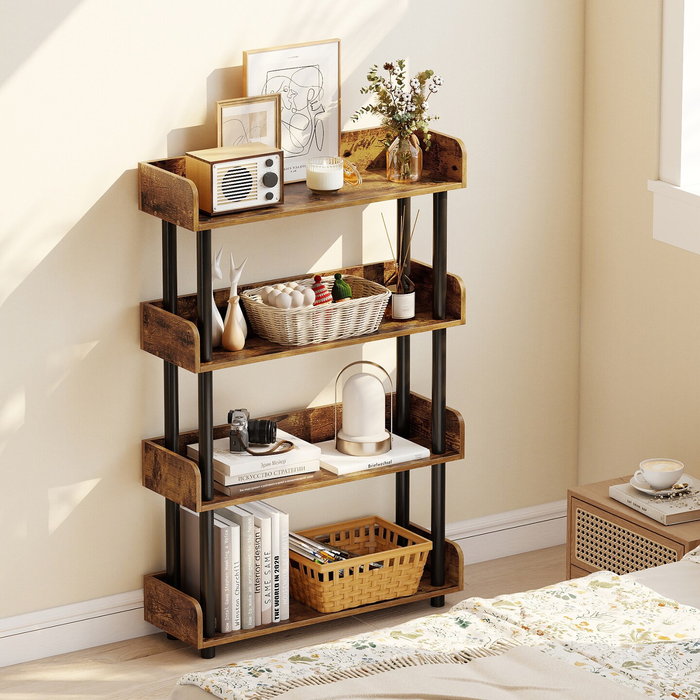 Industrial 4-Tier Storage Bookshelf Open Bookcase with Anti-Tipping Safety Kit