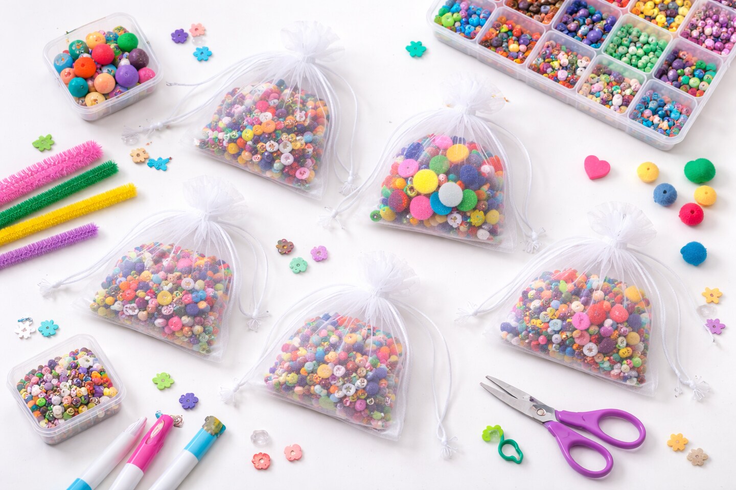 White Organza Drawstring Bags 3" x 4" – 10 Pack Sheer Favor Pouches for Crafts, Gifts & Classroom Use