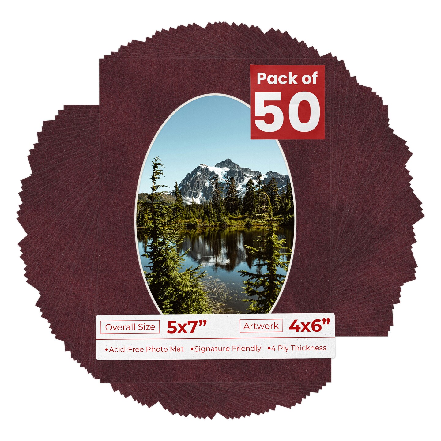 Dark Red Suede Mat Board for 5x7 Frames - Oval Opening for 4x6 Photos