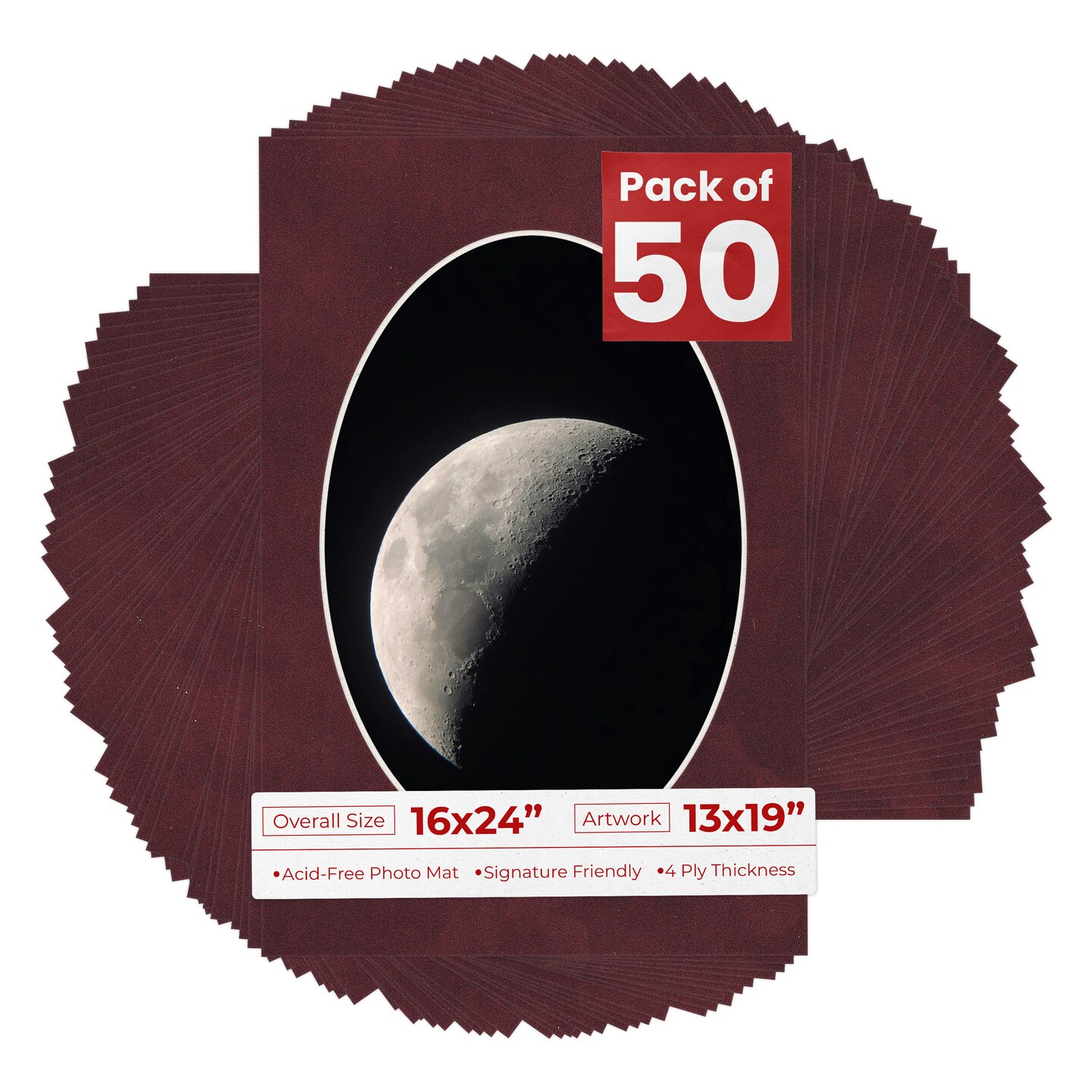 Dark Red Suede Mat Board for 16x24 Frames - Oval Opening for 13x19 Photos