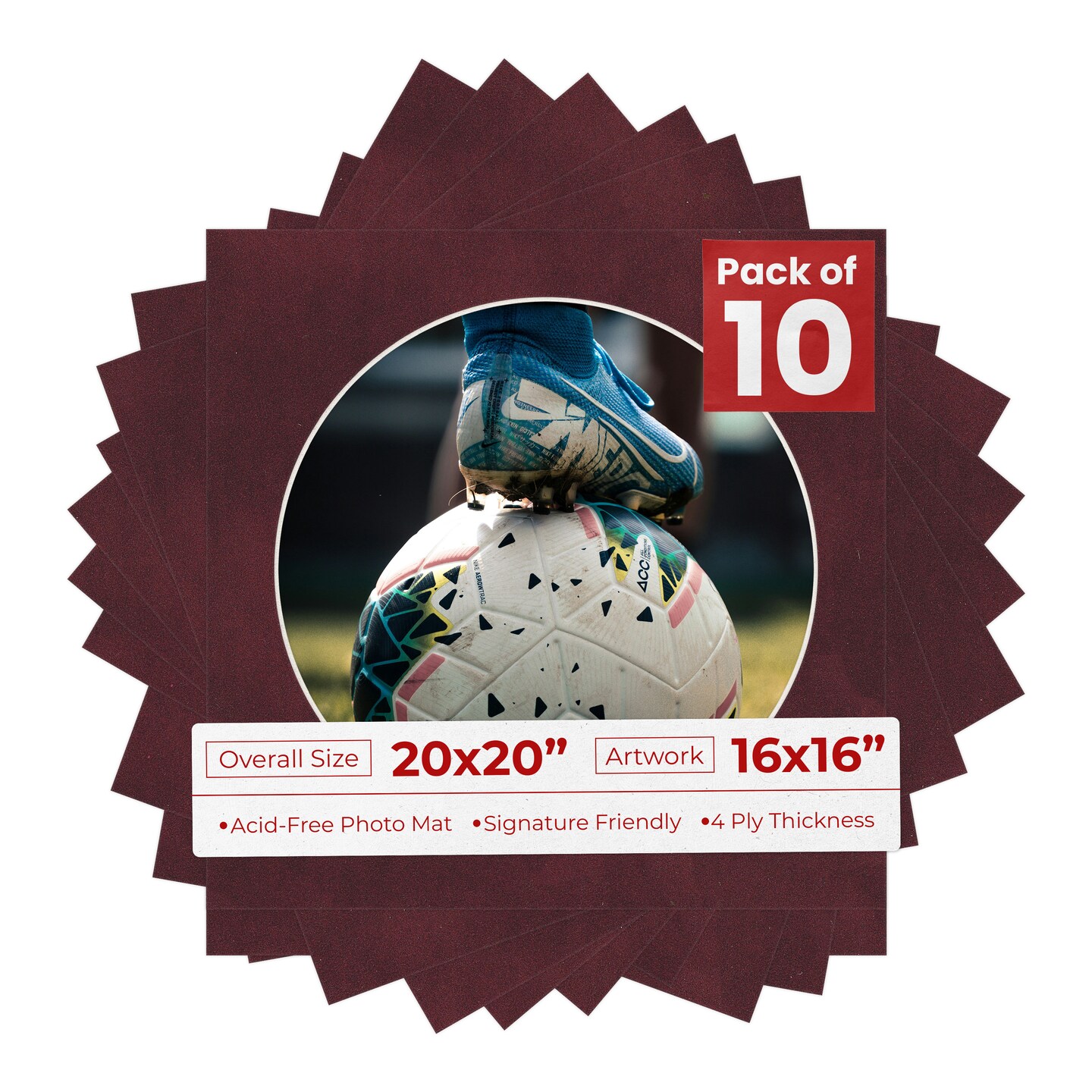 Dark Red Suede Mat Board for 20x20 Frames - Circle Opening for 16x16 Photos