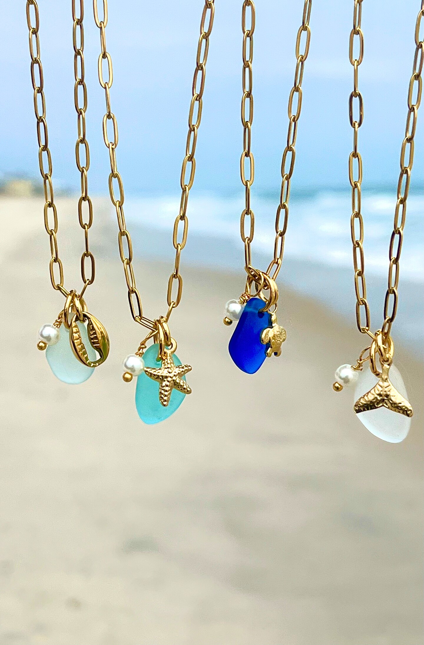 Custom Gold Sea Glass Necklace 18k Gold Plated Stainless Steel Mermaid Necklace Choose Your Charms Beach Necklace Beach Glass Necklace 426289589764980736