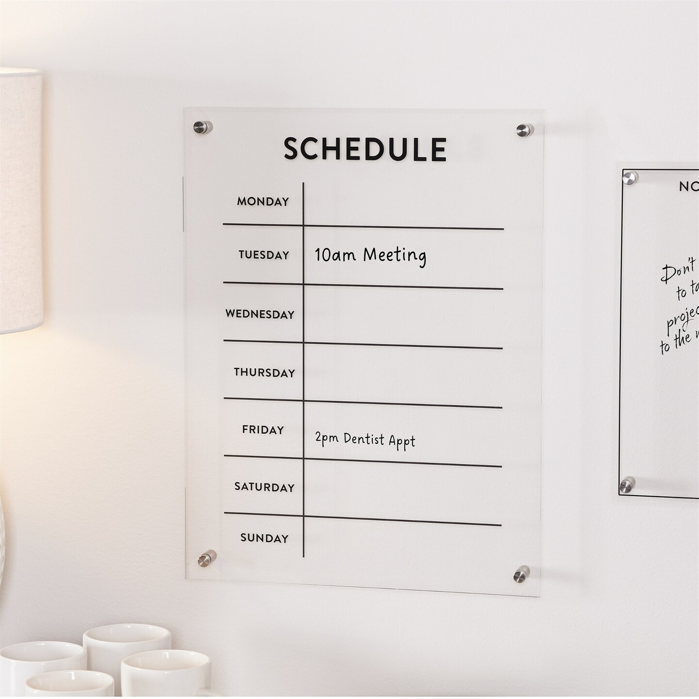 Melrose Weekly Calendar Acrylic Dry Erase Board - 19&#x22;
