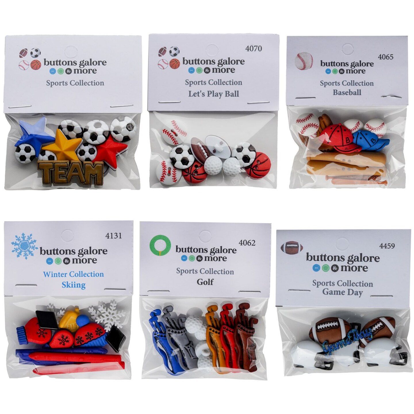 Assorted Sports Buttons – 50+ Piece Set for Sewing, Scrapbooking & DIY Crafts – Football, Baseball, Soccer, Golf & Skiing