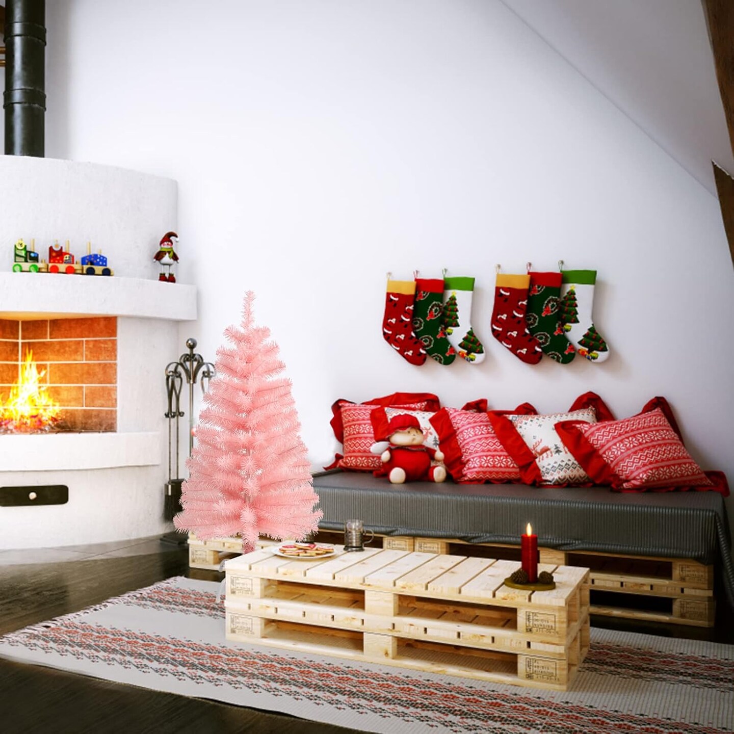 Pink Tabletop Hinged Christmas Tree (3ft Pink) 16&#x22;D x 16&#x22;W x 36&#x22;H