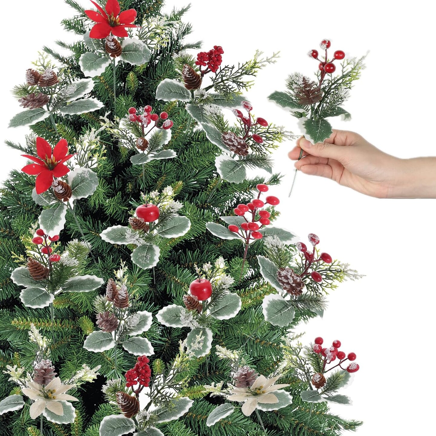 20 Pcs Artificial Christmas Tree Stems (Green,Red) 3.9&#x22;D x 3.9&#x22;W x 9.9&#x22;H
