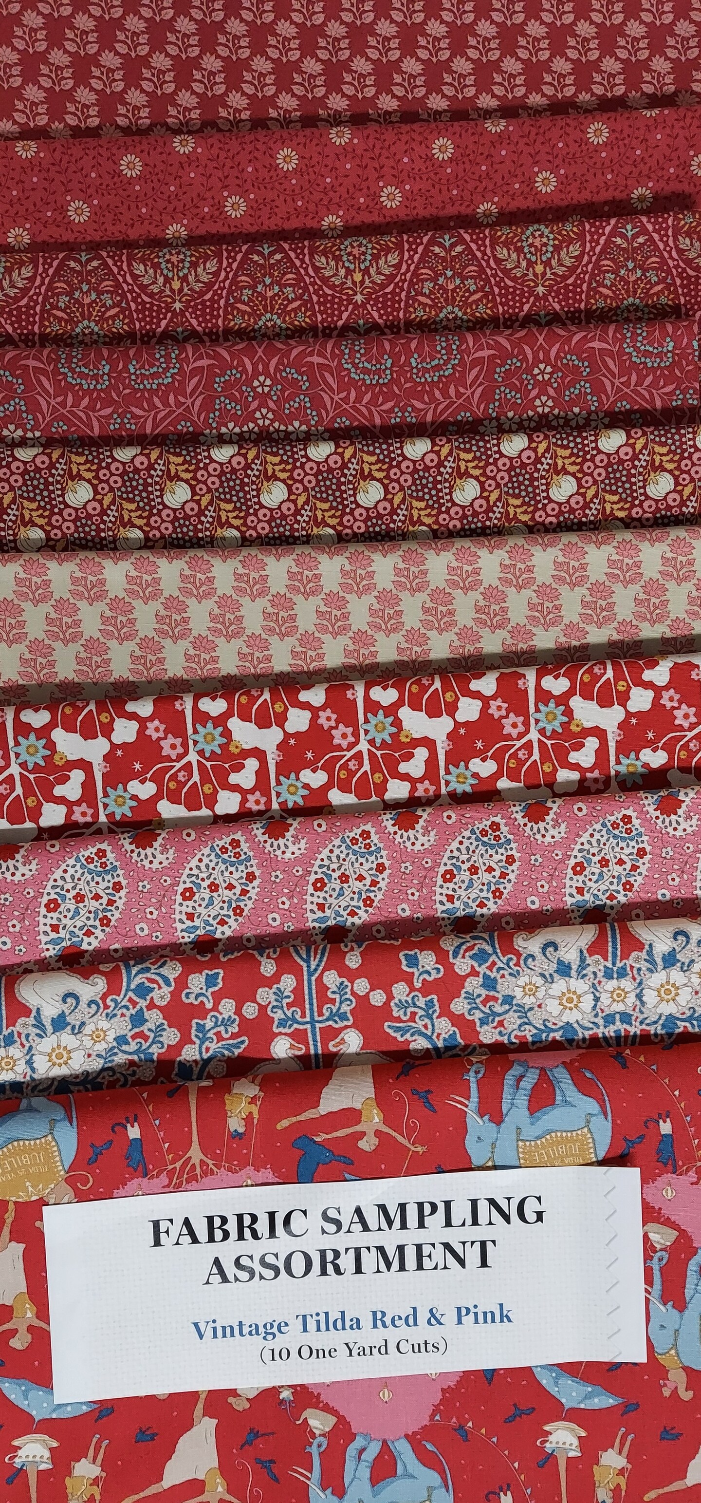 Tilda Vintage Sampling Assortment - Red/Pink - 10 one-yard Cuts - 100% Cotton Fabric