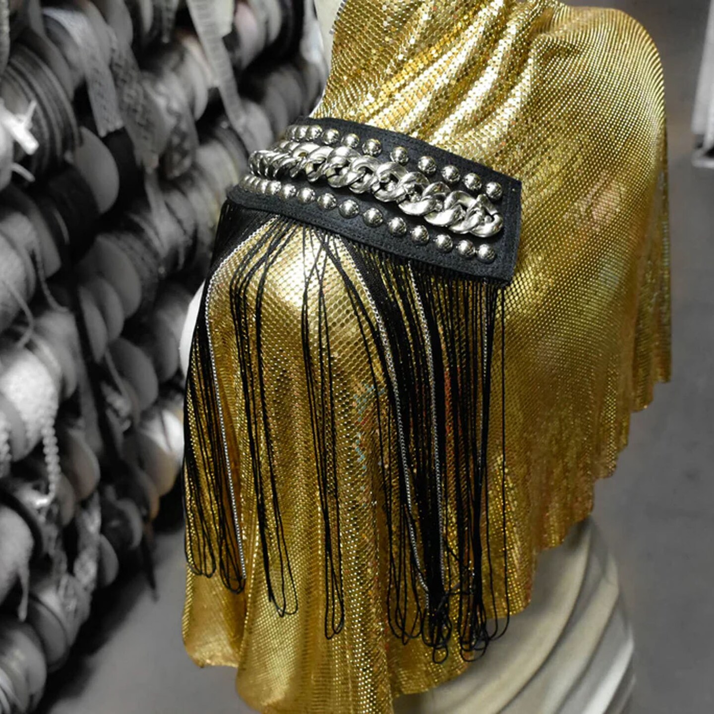 Chain Tassel Shoulder Epaulettes Gold Beaded Statement Dance Costume