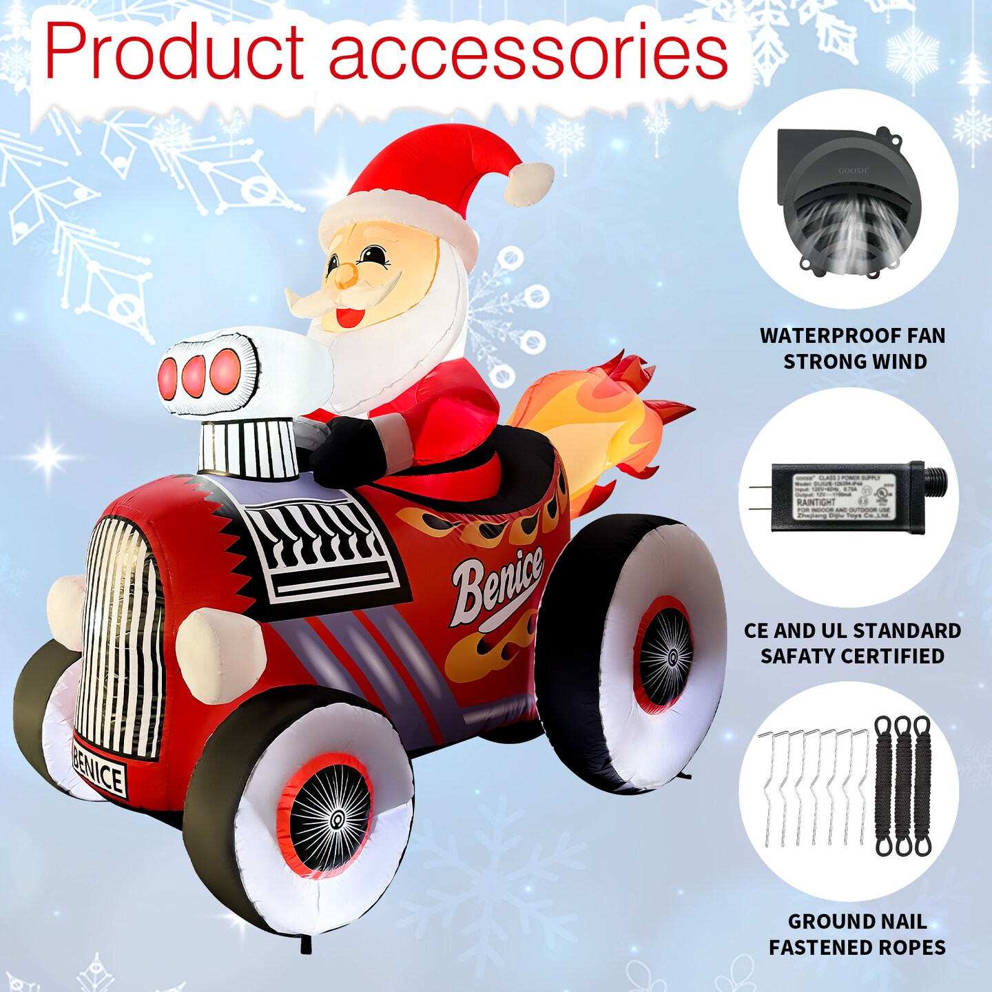 GOOSH 8FT Santa in Hot Rod Inflatable with LED Lights for Outdoor Christmas Yard D&#xE9;cor