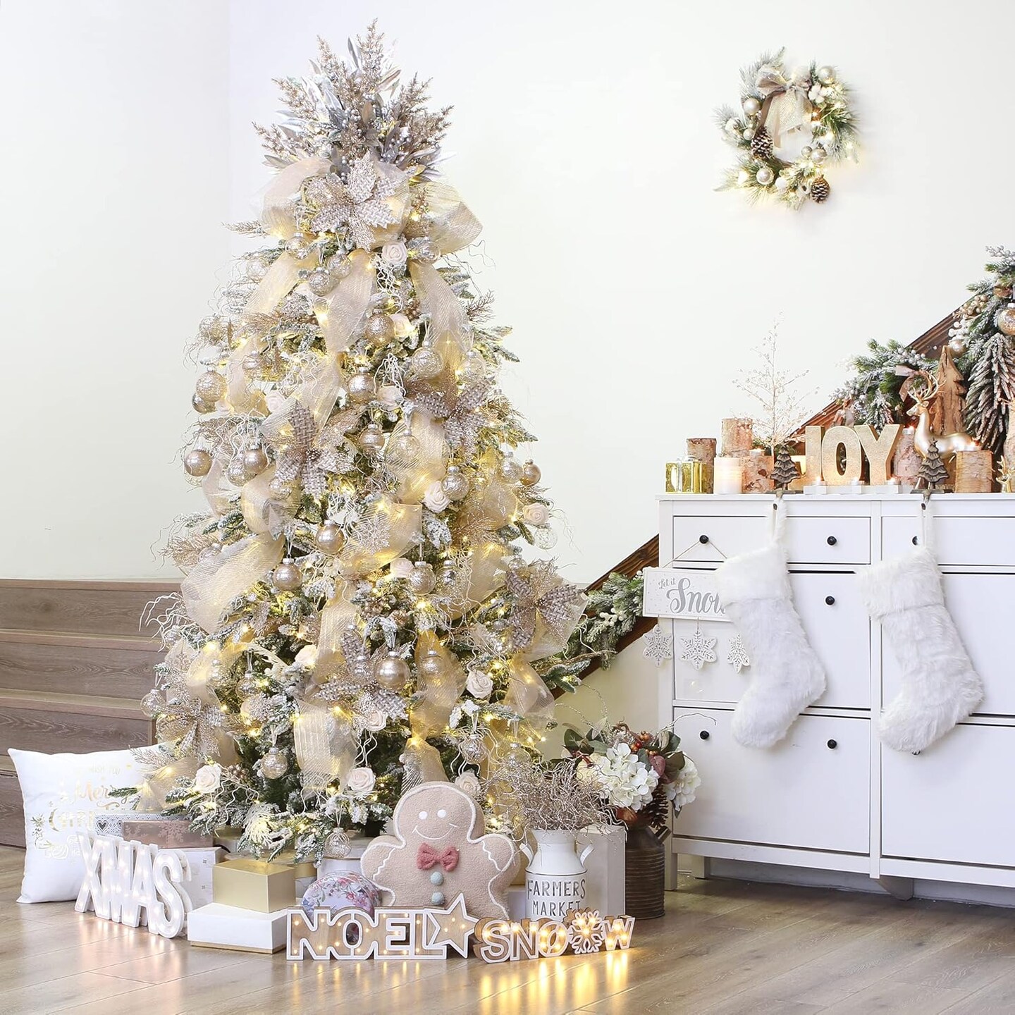 Shatterproof Clear Plastic Christmas Ball Ornaments Set (Champagne) - 6.3 x 6.3 x 12.6 inches