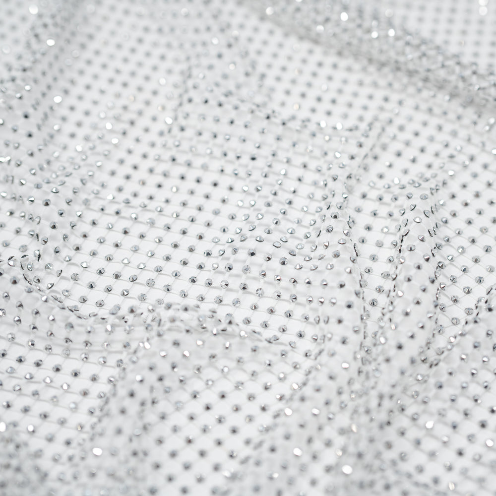 1 Yard Enigma Diamond Fishnet Fabric Rhinestone Embellished Stretch for Swimwear Couture 63 64 inch Width