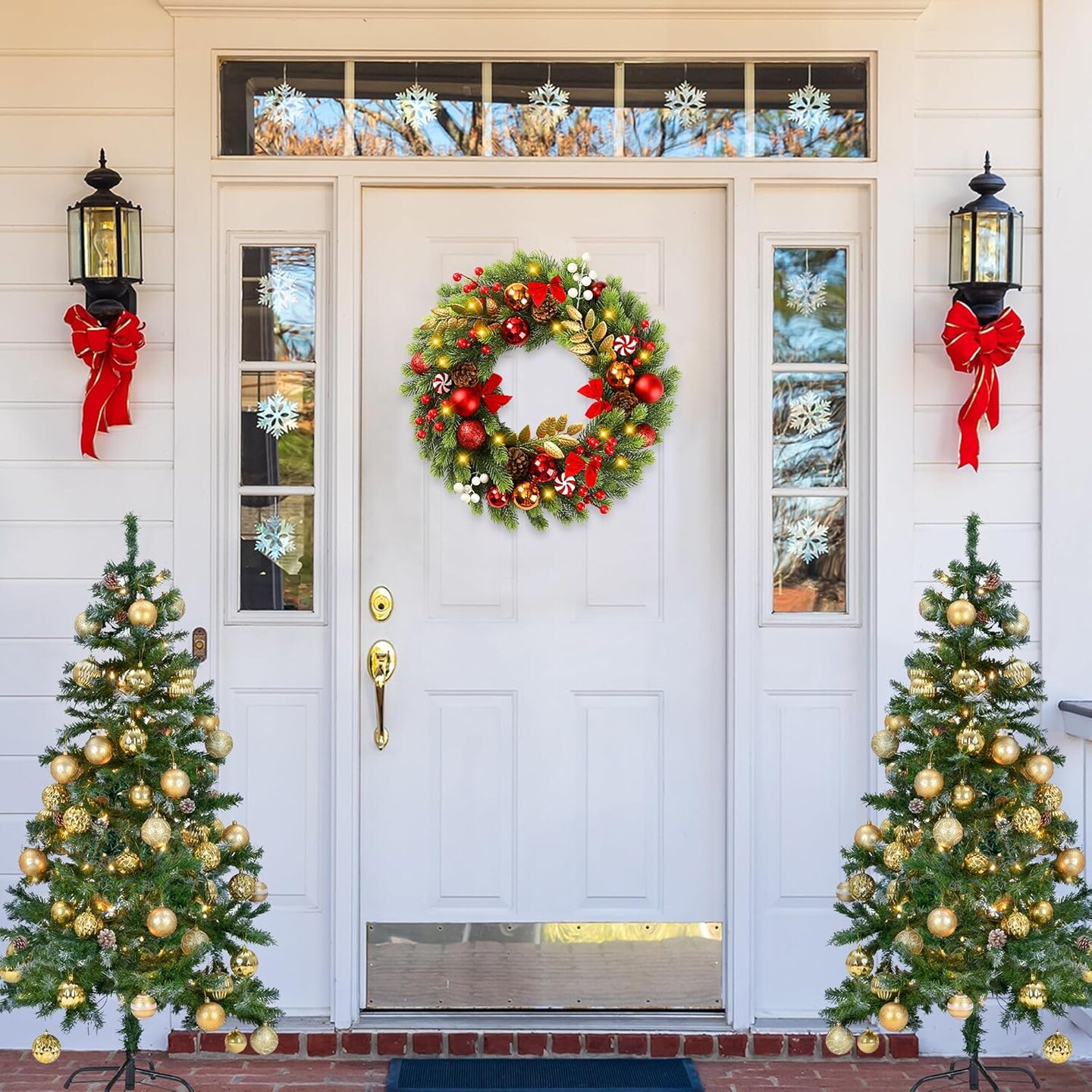 17 Inch Artificial Christmas Wreath for Front Door with 20 LED Lights (Green) 11.8"D x 7.8"W x 0.3"H