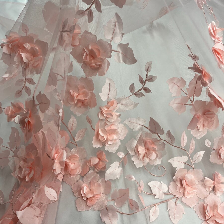 1 Yard - 3D Floral Lace Fabric Embroidered on 100% Polyester Soft Tulle Net Mesh | Lace USA - GD-010