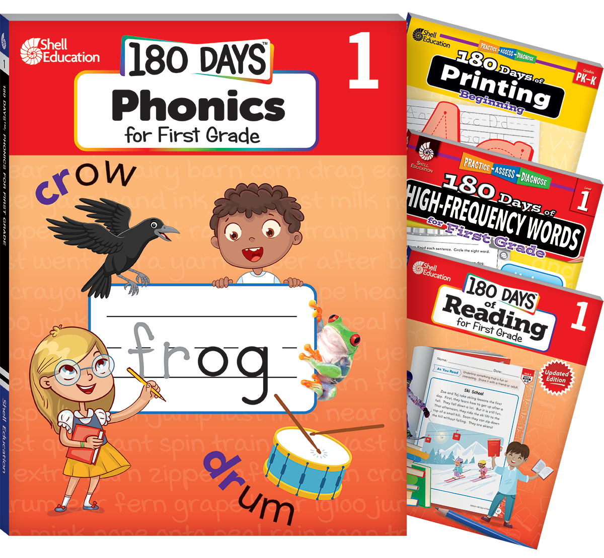 180 Days™ Phonics, High-Frequency Words, Reading 2nd Edition, and Printing: Grade 1: 4-Book Set