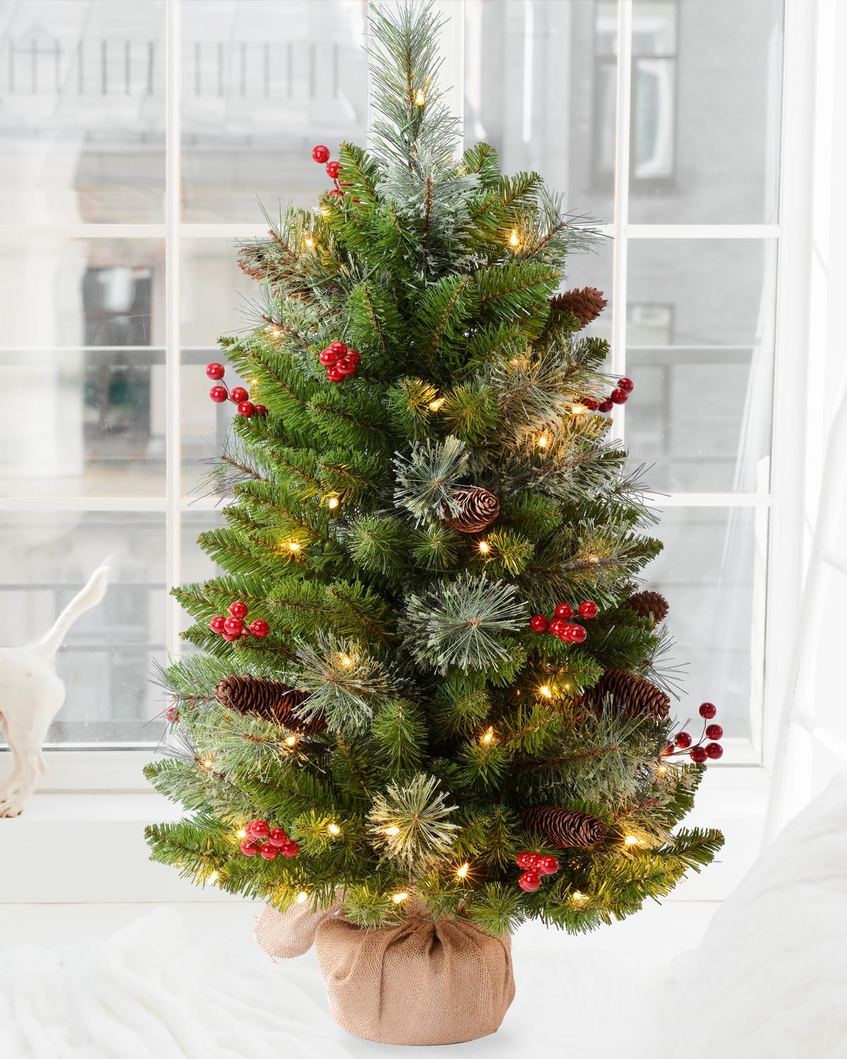 3ft Pre-Lit Artificial Christmas Tree with 70 LED Lights Tabletop (Green) 24&#x22;D x 24&#x22;W x 36&#x22;H