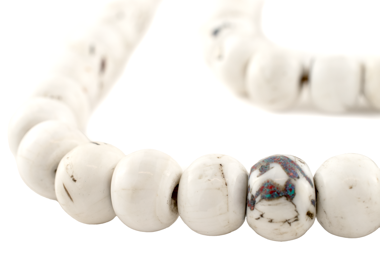 The Bead Chest Inlaid Naga Conch Shell Beads: Handcrafted Multicolor Shell Beads with Turquoise and Coral, Full Strand