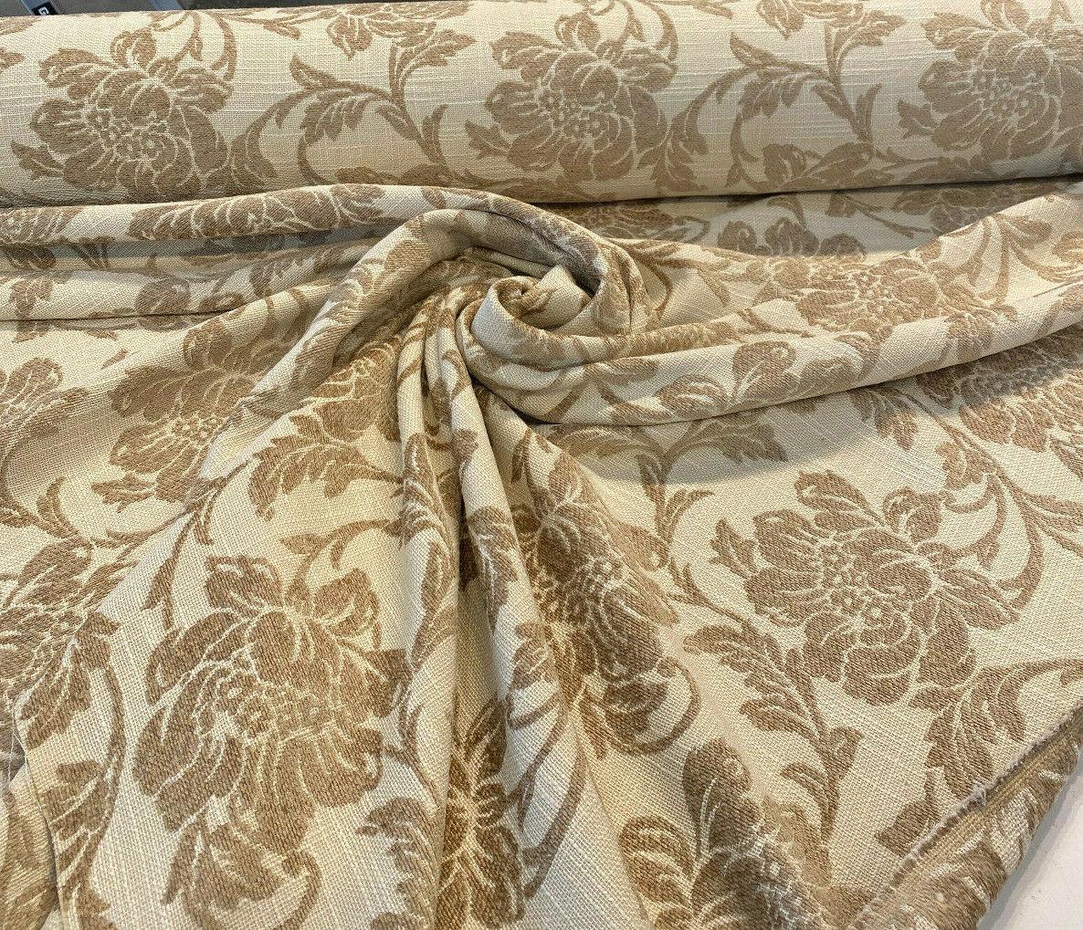 1 Yard Antique Brown Floral Linen Chenille Upholstery Fabric Durable 79% Rayon 21% Polyester 56 Inch Width