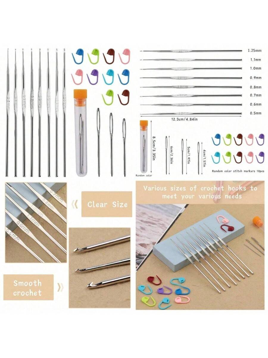 22-PCS Crochet Hooks Set, Ergonomic Crochet Hook Kit with Big Eye Needles and Stitch Markers