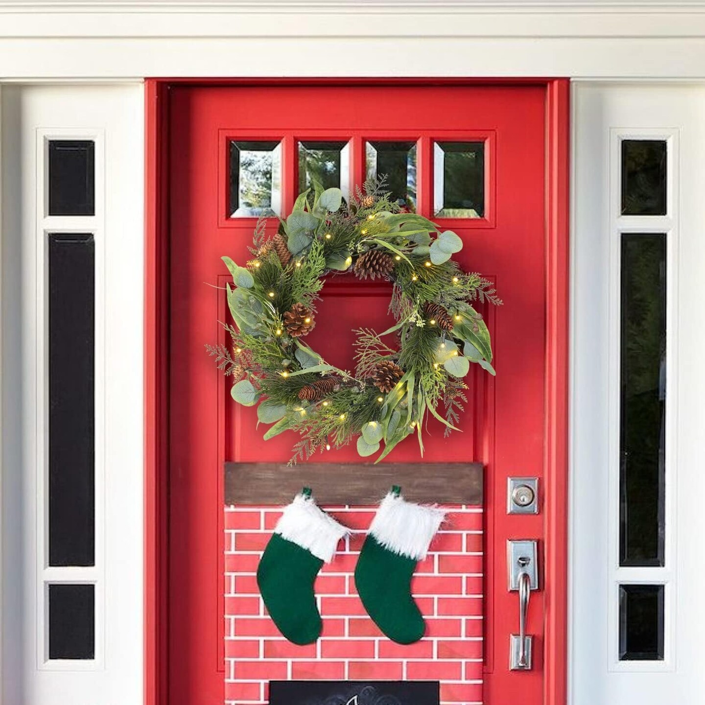 Pre Lit Christmas Wreath for Front Door Lighted Green (18&#x22; Battery Powered #01) 8&#x22;D x 18&#x22;W x 18&#x22;H