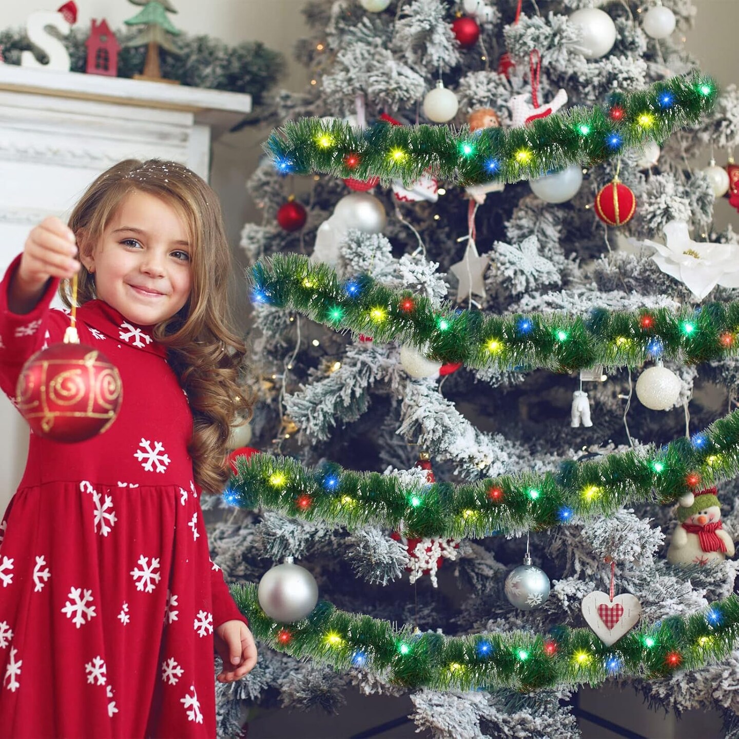 50 ft Christmas Tinsel Staircase Garland with 150 LED Light (Multicolor) 9.17 x 7.8 x 3.35 inches