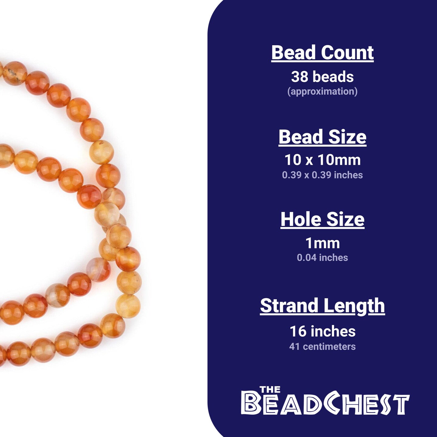 The Bead Chest Round Carnelian Beads (10mm): Organic Gemstone Round Spherical Energy Stone Healing Power Crystal for Jewelry Bracelet Mala Necklace Making