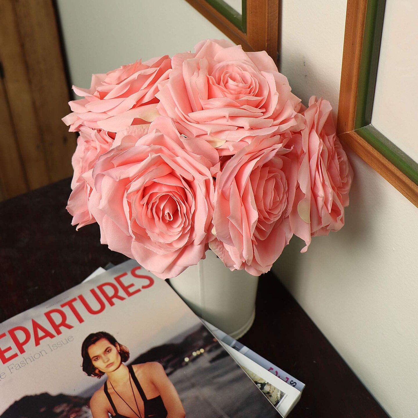 6-Pack 20&#x22; Pink Artificial Rose Stems &#x2013; Realistic Open Blooms &#x26; Lifelike Green Foliage