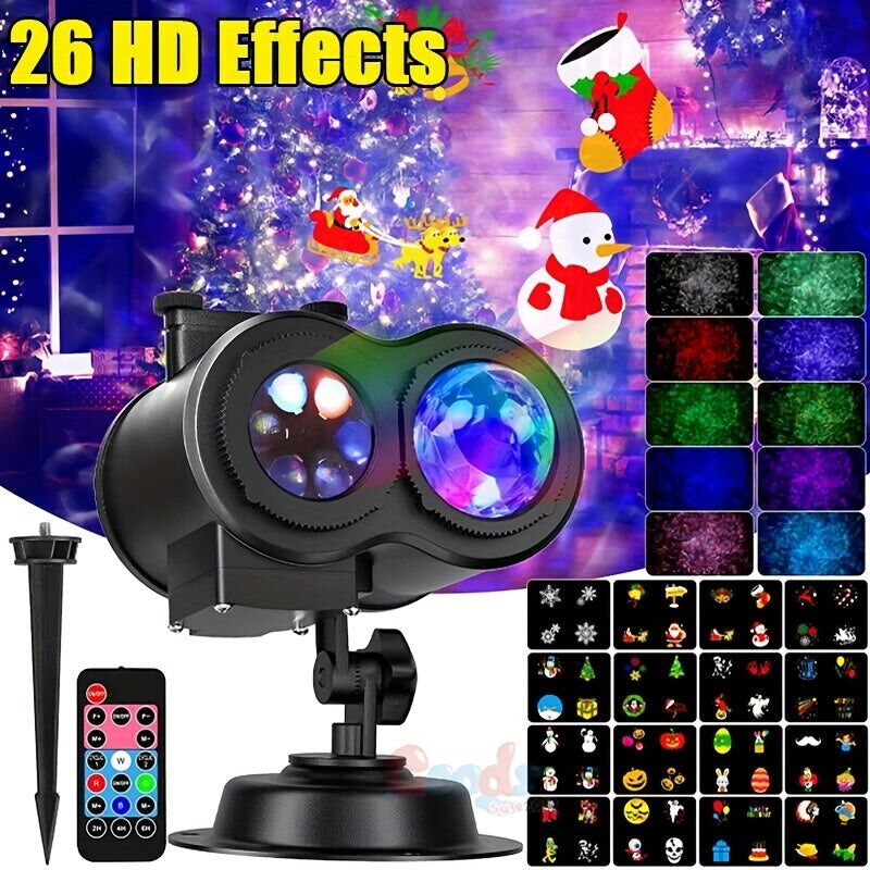 16-Pattern Christmas Projector Light - USB Powered Rotating Stage Effect