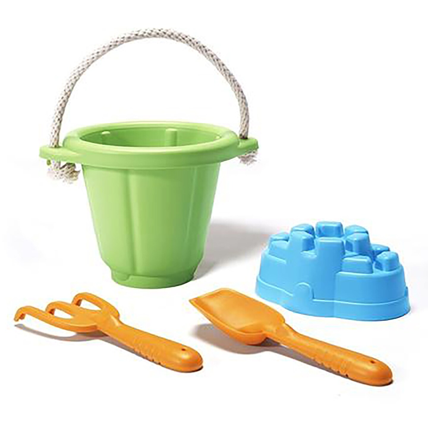 Green Toys: Sand Play Set - Green - 4pc Toy Set, Beach &#x26; Water Play, Rope Handle Bucket &#x26; 3 Play Tools, Recycled Plastic, Kids &#x26; Toddler, Ages 18mo+