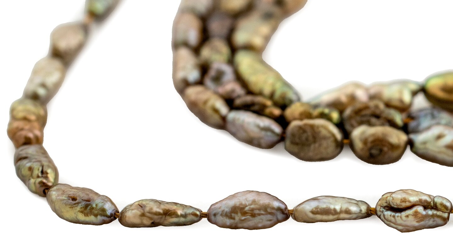 The Bead Chest Vintage Japanese Rice Pearl Beads: Authentic Craft Beading Supplies | Brown | Full Strand