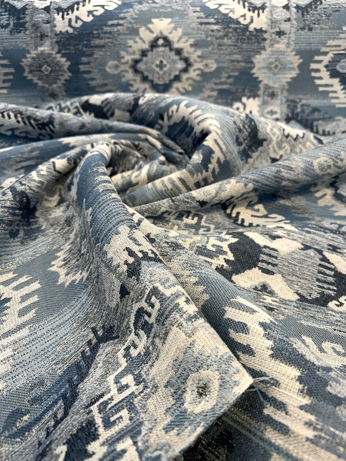 1 Yard Bosa Blue Cadet Southwest Swavelle Chenille Upholstery Fabric 56 Inch Width 51% Polyester 49% Poly Chenille