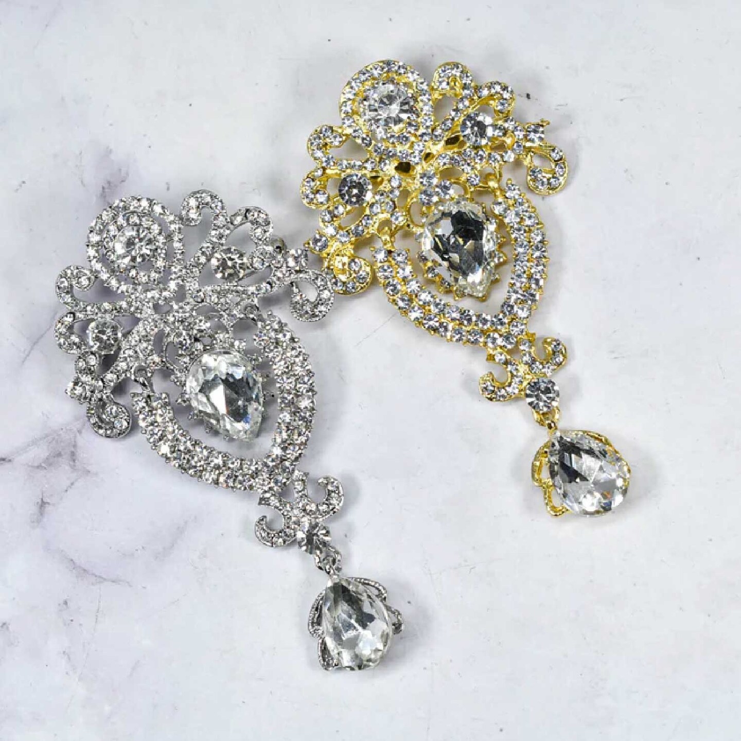 Large Silver Rhinestone Dangling Crown Brooch Pin Accessory for Dresses DIY 4 Inch