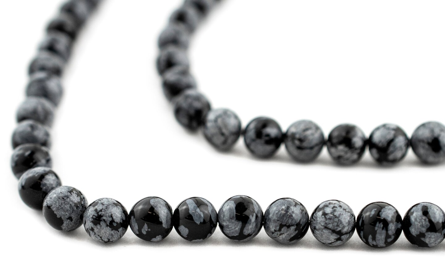 The Bead Chest Round Snowflake Obsidian Beads (8mm)