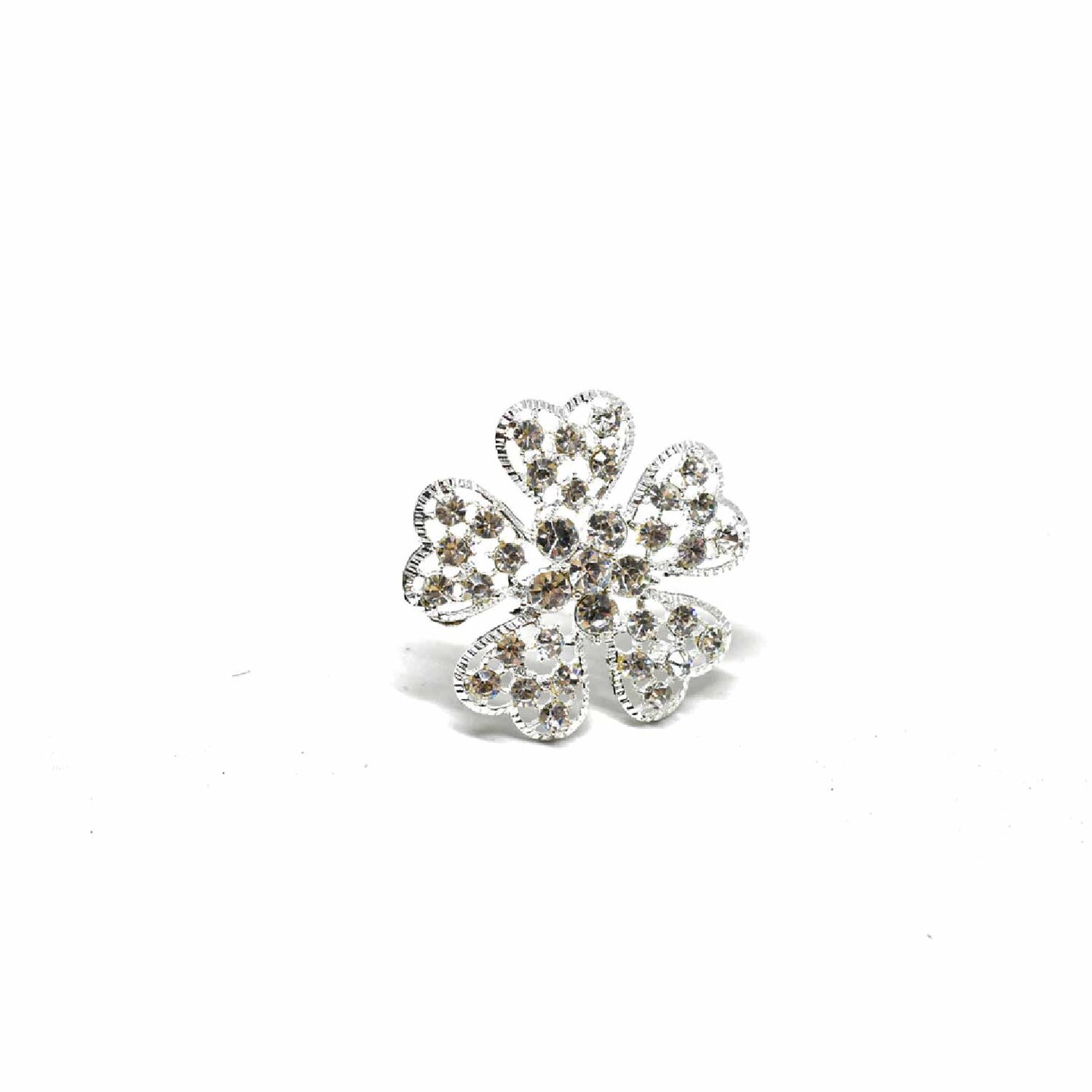 Sparkly Rhinestone Flower Brooch Pin For DIY Crafts Bridal Projects 2 Inch