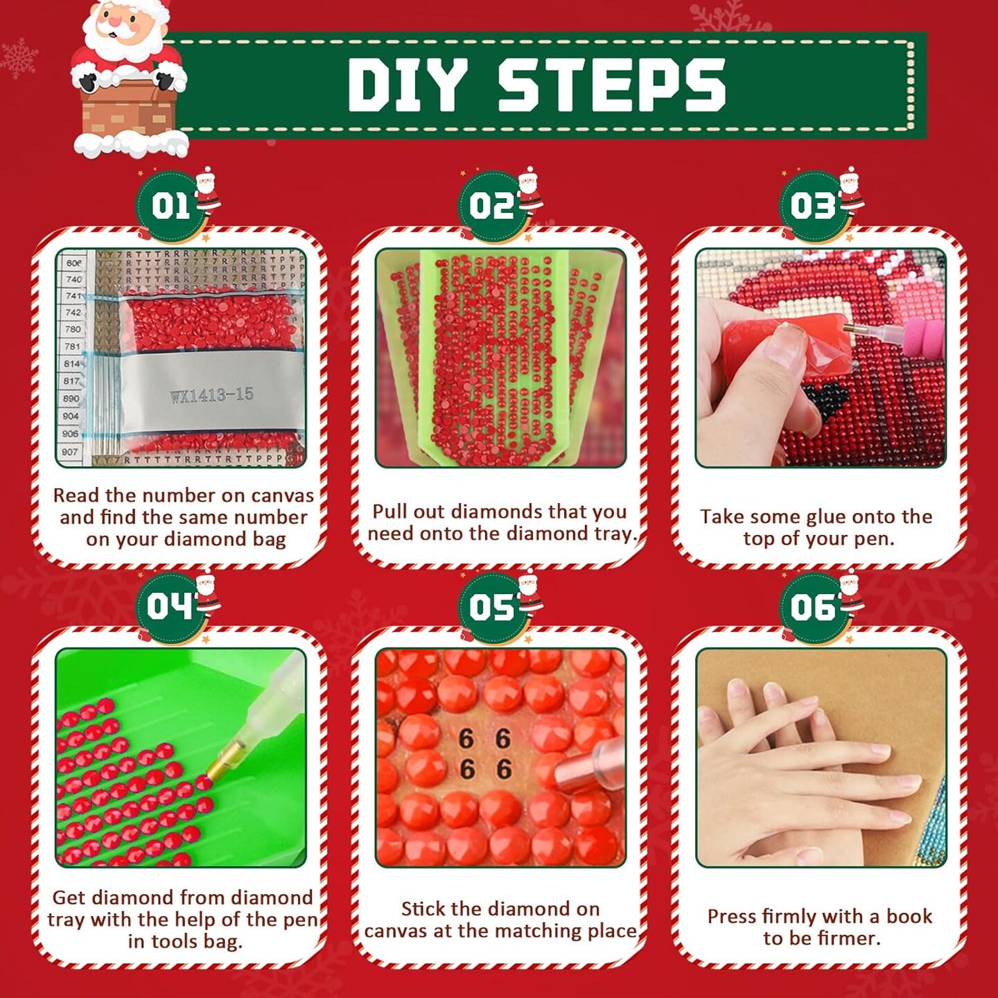 Christmas Diamond Art Kits for Adults, Santa Deer Diamond Paiting Kit for Beginners, 5D DIY Round Full Drill Craft Diamond Dot Gem Art, Home Wall Decor 12" x 16"