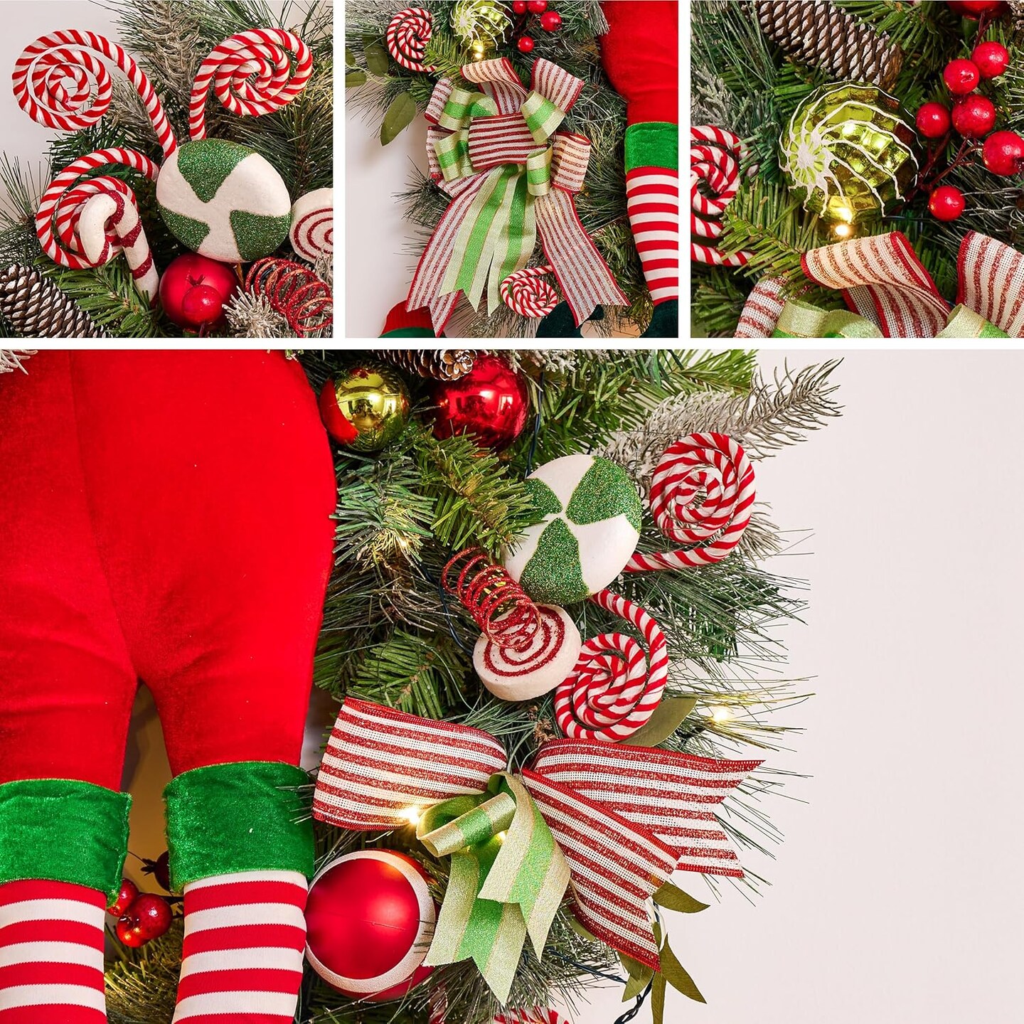 Pre-Lit Christmas Wreath for Front Door with Lights (Red,Green,White) 4&#x22;D x 30&#x22;W x 30&#x22;H
