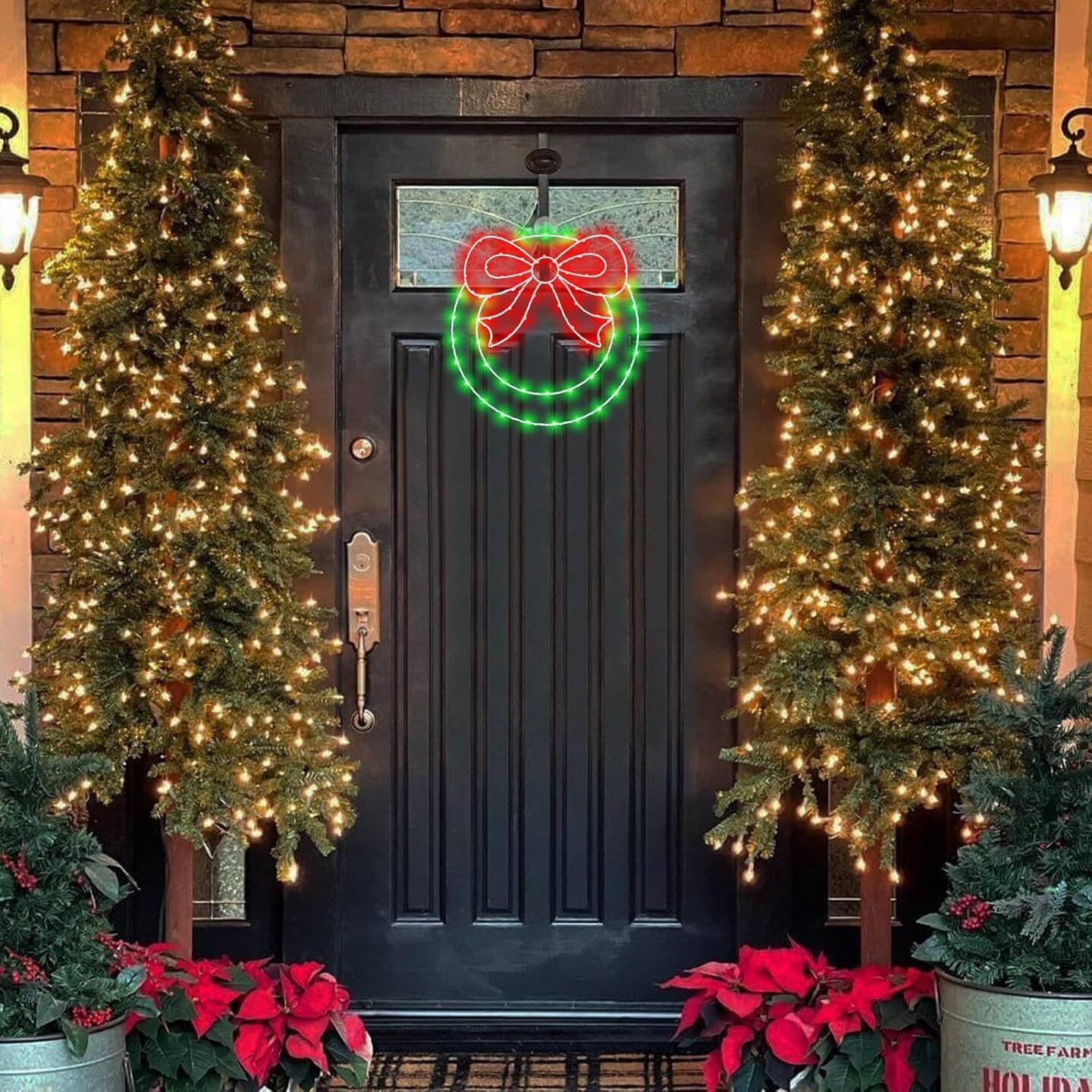 14&#x22; Lighted Christmas Wreath with Bow (Red, Green)